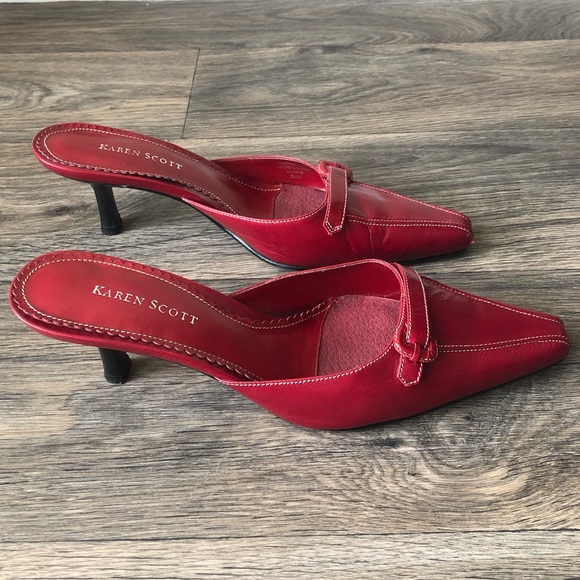 Karen Scott Carrie Red Leather Mules Heels - Picture 5 of 6